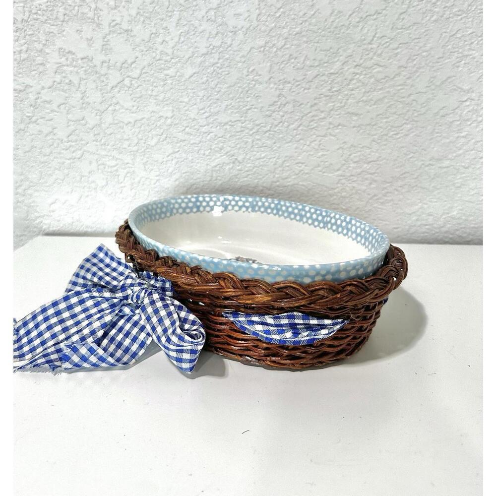 Teamson 1995 Casserole Baking Dish Oval Country Home and Woven Basket with Bow - Picture 10 of 13